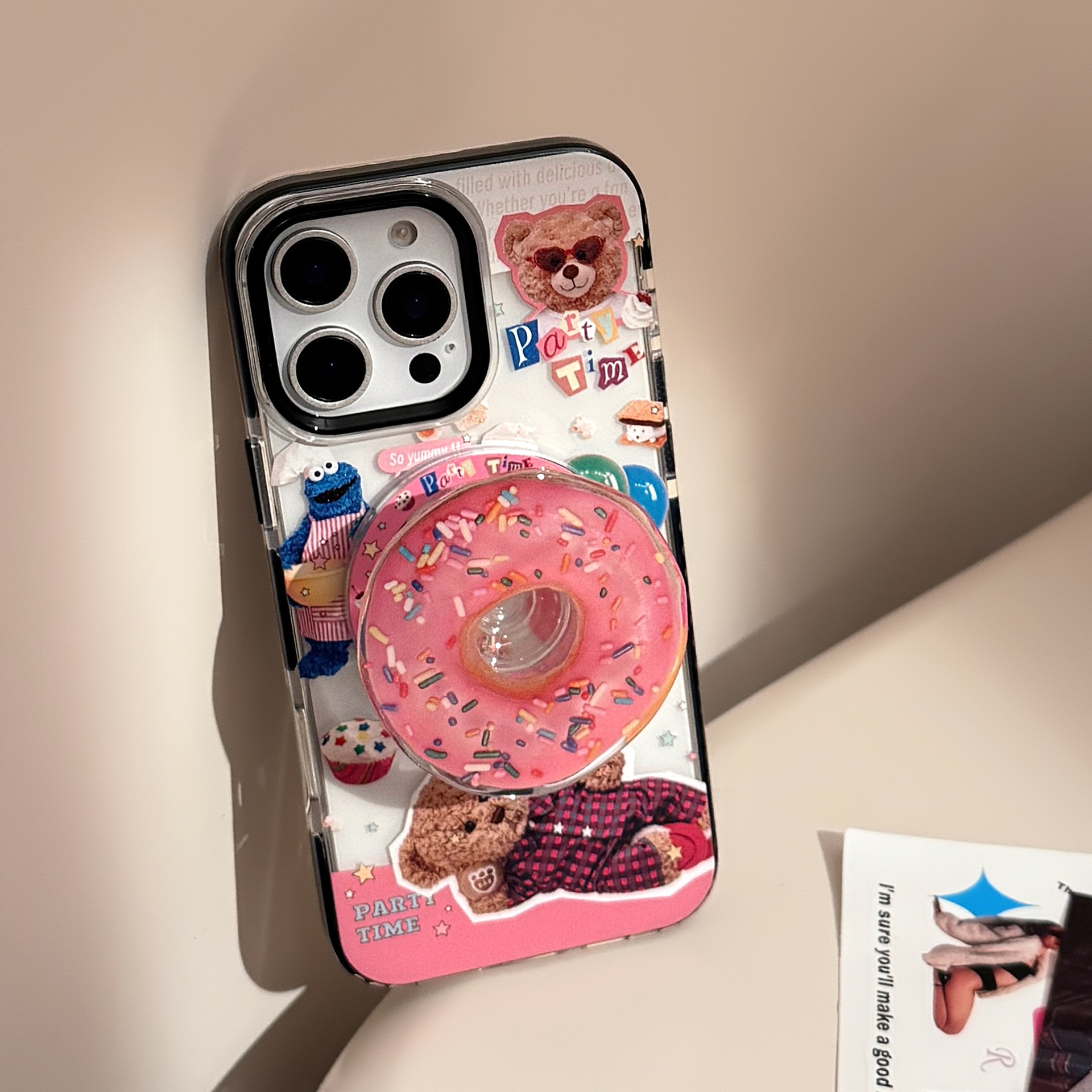 趣味小熊甜甜圈磁吸支架软壳苹果