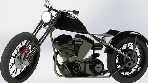 黑色版bobber概念摩托车图纸 SolidWorks2014设计