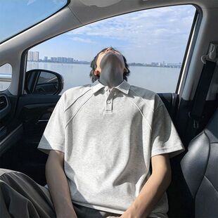 白花灰色正肩短袖男款夏季polo衫拼接设计感t恤重磅美式内搭半袖