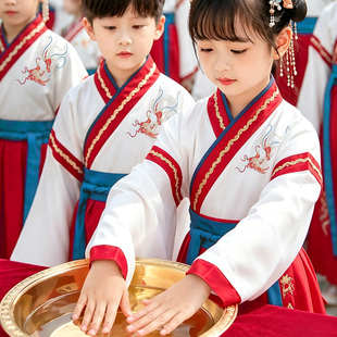 中秋儿童国学演出服男女童国风古装汉服三字经开笔礼朗诵表演服装