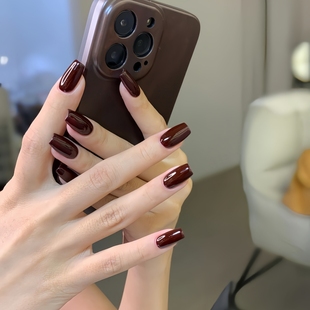 2024年穿戴甲夏季 车厘子红酒红色假指甲高级感指甲贴片成品可拆卸