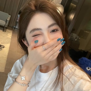 手工穿戴甲超显白海盐雾蓝美甲贴片简约清冷纯色指甲片显白高级感