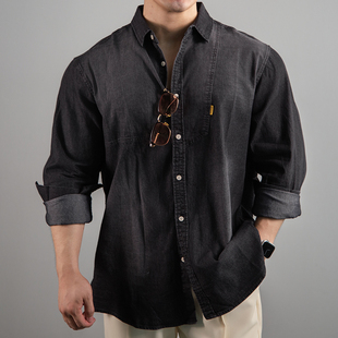 纯色男式 2025秋季 休闲长袖 衬衫 BARBRO牛仔衬衫 男牛仔外套男士 男式