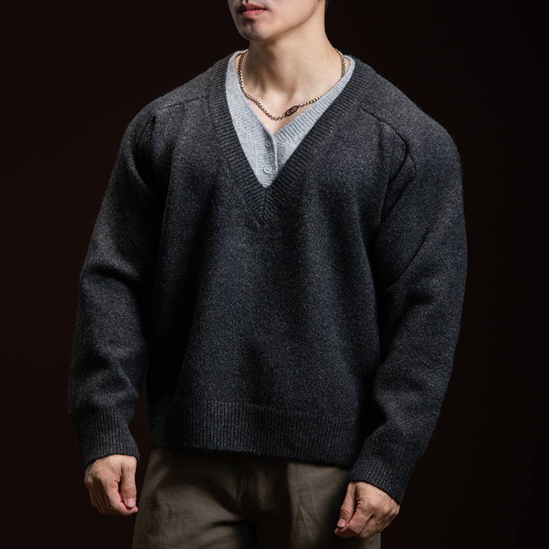 BARBRO男士宽松假两件保暖针织衫