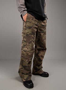 BARBRO男迷彩裤休闲工装裤伞兵裤街头风宽松直筒多口袋设计感长裤