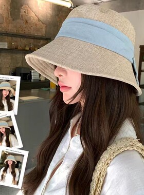 夏季新款日系棉麻渔夫帽百搭户外出行防晒遮阳帽可折叠显脸小帽子
