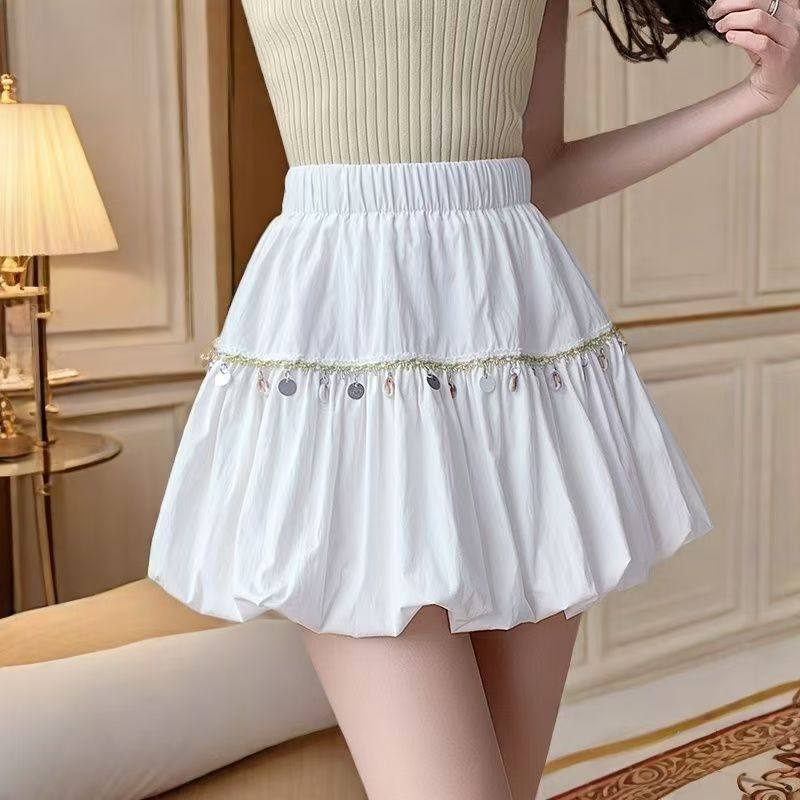 甜美波西米亚白色A字半身裙女2026秋冬季高腰显瘦流苏短裙蓬蓬裙,女装/女士精品,半身裙,淘宝优惠券,粉丝福利购,淘宝优惠卷