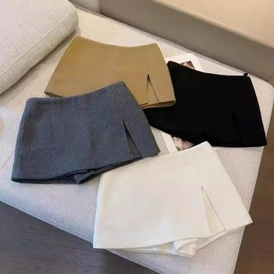 秋冬季甜美高腰A字压褶拼接短裙