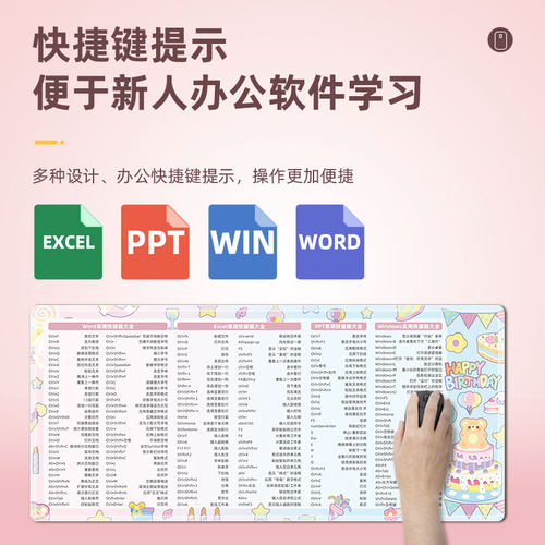 WPS办公专用快捷键鼠标垫超大