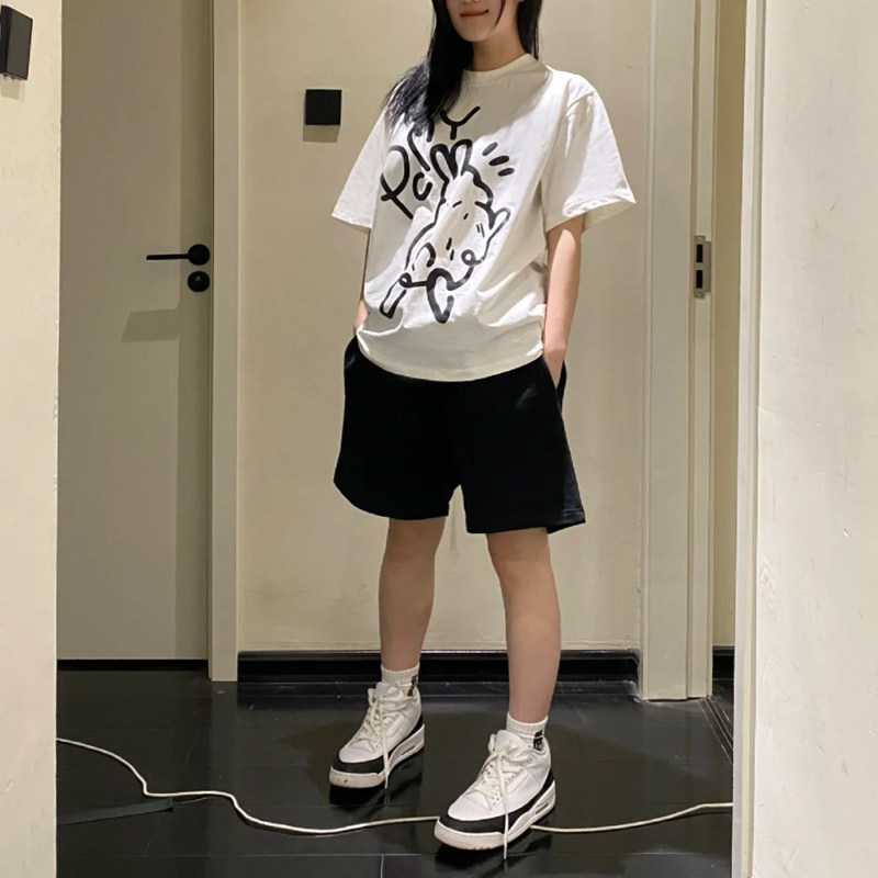 黑色美式2025年新款运动短裤女夏薄款宽松高腰显瘦百搭休闲小个子