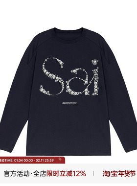 MIICHOUS米丘寺 Sai珍珠 字母印花纯棉亲肤抗菌套头圆领长袖T恤