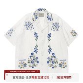 MIICHOUS米丘寺 衬衫 繁花 自然系植物花朵刺绣绸缎度假短袖