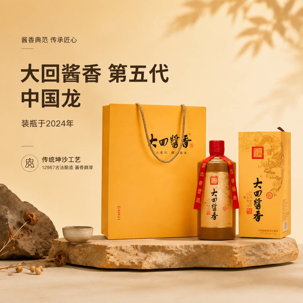 装瓶于2024年大回酱香第五代中国龙版大曲酱香型白酒图片