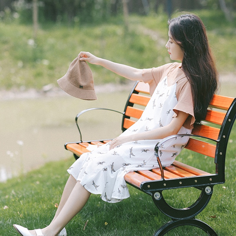 连衣裙女2018春夏季新款初恋裙复古文艺中长款假两件雪纺吊带裙子