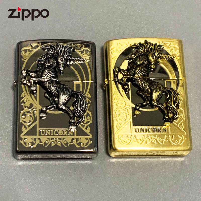 zippo打火机正版煤油防风刻字男士收藏官方旗舰正品店黑冰独角兽