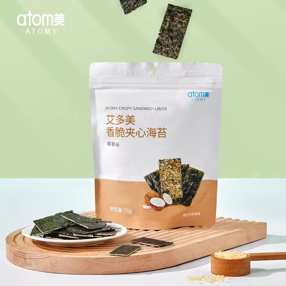 atomy艾多美椰子香味芝麻味巴旦木味香脆夹心55克海苔脆响级零食