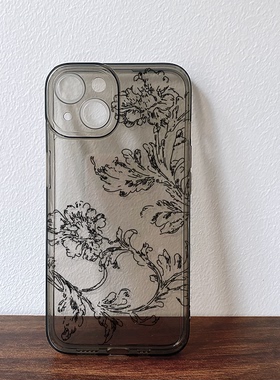 复古牡丹线描适用iPhone16苹果17promax华为Pura70mate80小米15红米note14全包OPPOfindx9手机软壳一加ACE6vi