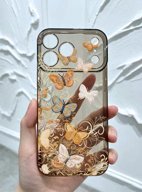 蝴蝶透黑手机壳适用iPhone17promax苹果16小米15红米k80华为p90软opporealmegt荣耀magic7一加13魅族04全包女