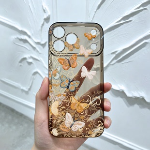 蝴蝶透黑手机壳适用iPhone17promax苹果16小米15红米k80华为p90软opporealmegt荣耀magic7一加13魅族04全包女