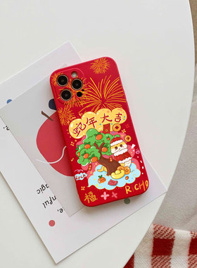 蛇年大吉适用iPhone16promax苹果15手机壳nova13小米14红米k70华为mate60防摔vivox200软opporeno11红色新年8