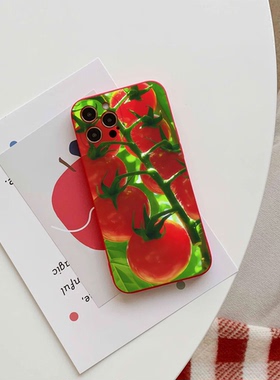 红色西红柿彩绘适用iPhone17苹果16/15Promax华为mate70小米14OPPOfindx8Reno13vivox200promini手机软壳红米