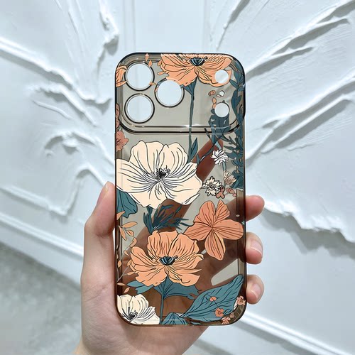 复古油画花朵透明手机壳适用iPhone17苹果16华为p90荣耀power2一加15女opporeno14小米vivox300红米k80魅族xr
