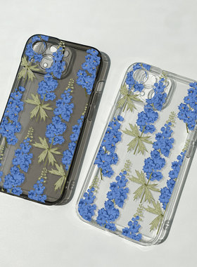 小众蓝色花iPhone15苹果16promax小米14华为p70vivox200适用OPPOReno13荣耀90红米k80一加魅族21手机壳iQOO11