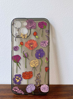手绘花朵适用iPhone17Promax苹果16防摔15Pro华为P80软vivot2x荣耀400OPPOReno12小米14手机壳一加11女nova13