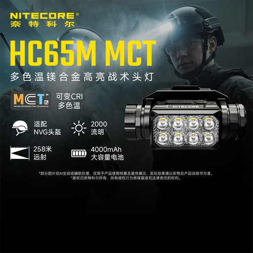 奈特科尔高亮多色温战术头灯