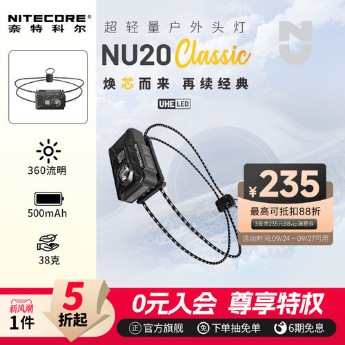 奈特科尔nu20classic头灯超轻