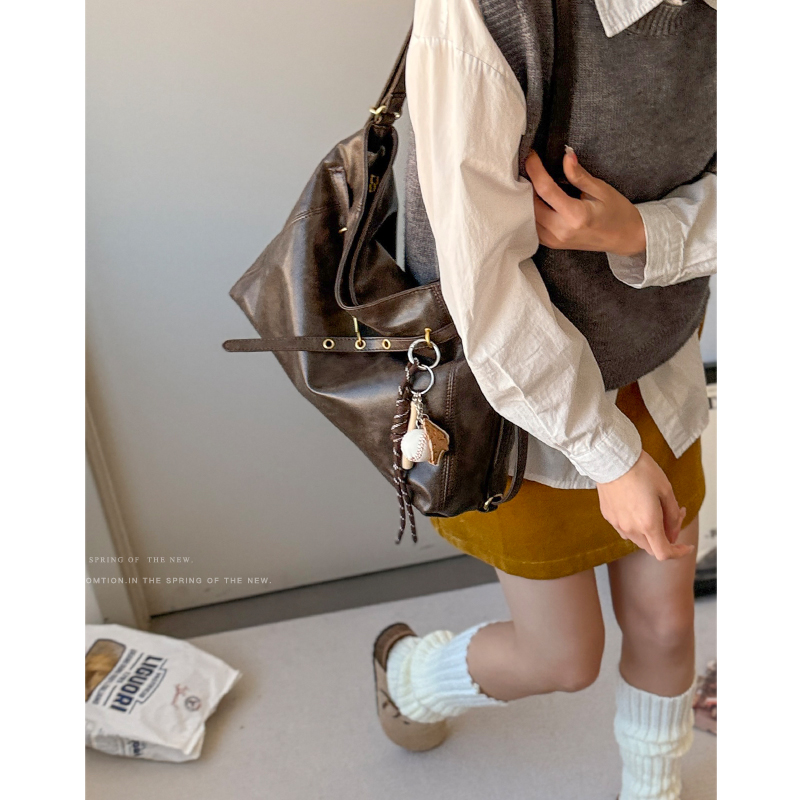 韩国复古大容量通勤双肩托特包