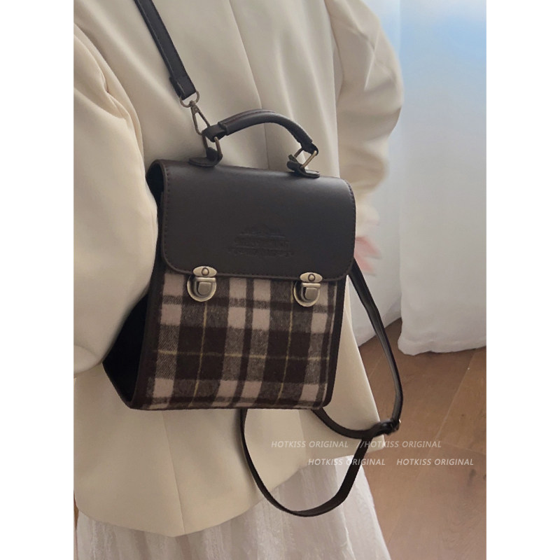 复古学院风双肩包包女2023新款潮秋冬毛呢格子包休闲通勤学生背包,箱包皮具/热销女包/男包,通用款女包,淘宝优惠券,粉丝福利购,淘宝优惠卷