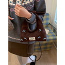 韩系学院风复古手拎包包女式 秋冬单肩包小众麂皮绒斜挎包 2025新款