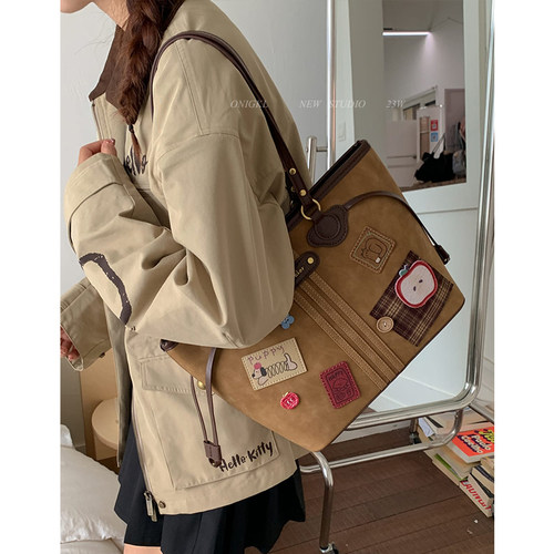 复古拼接大容量腋下包包女2025新款秋冬单肩包时尚休闲通勤托特包