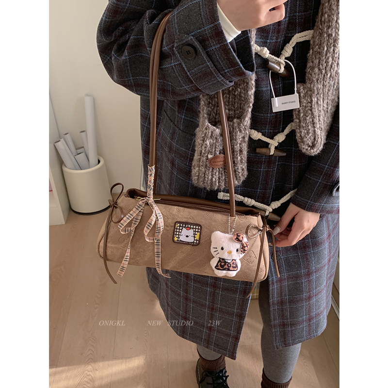 学院风复古手拎小包包女2025新款秋冬单肩包高级感韩系腋下法棍包