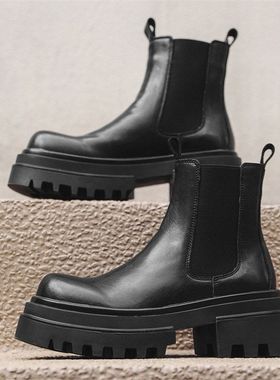 男士马丁靴新款冬季短靴厚底高帮皮鞋一脚蹬英伦切尔西靴16773-J