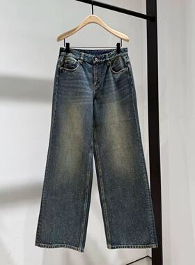 正品牛仔裤2025冬新品怀旧靛蓝棉质渐变烫钻中高腰直筒MBE4JEN015