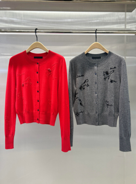 正品针织开衫2026春新品马年系列羊绒羊毛手工绣雀红色MBF1CAR030
