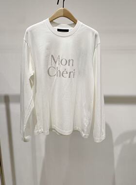 正品长袖T恤2025秋新品精工丝绒印花宽松圆领白色棉质MBE3TEE014