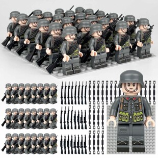 方阵人偶B1套餐武器底板拼装24只人偶积木玩具德军英军苏军