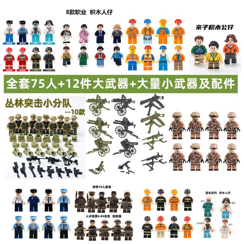 关节可动兼容乐高小颗粒积木人仔玩偶全套医生特警武器3到6岁公仔图片