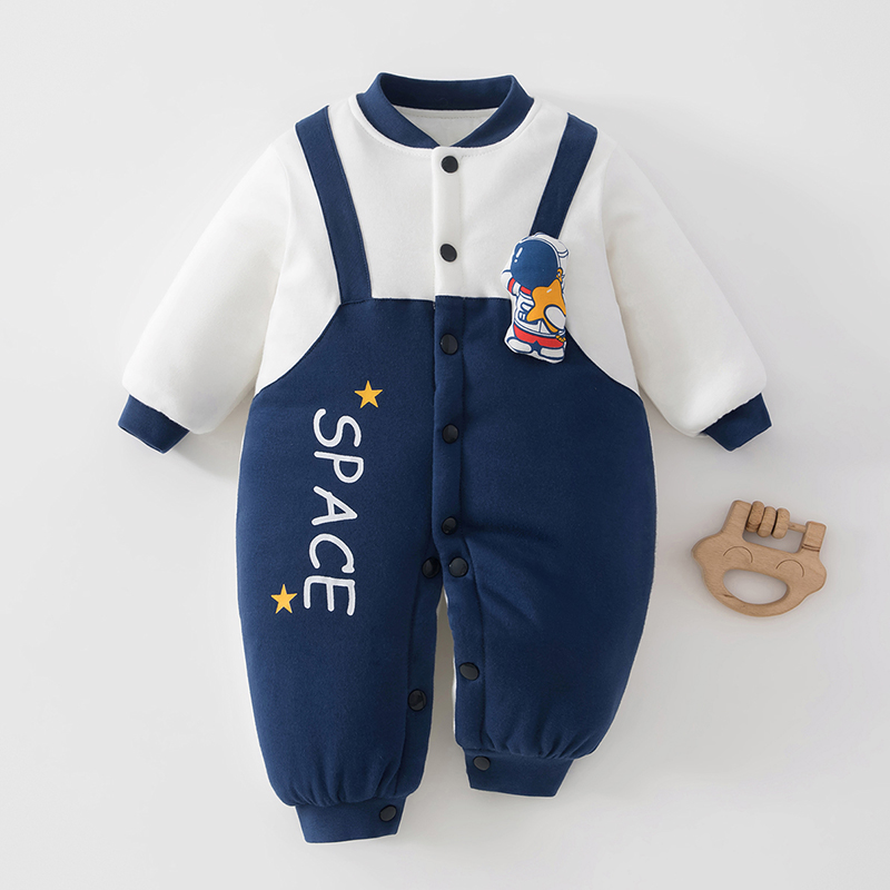 婴儿衣服宝宝秋冬外出夹棉加厚新生儿连体衣冬装棉服哈衣爬服睡衣