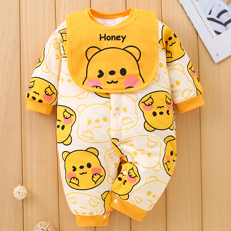 婴儿连体衣宝宝秋冬外出保暖夹棉