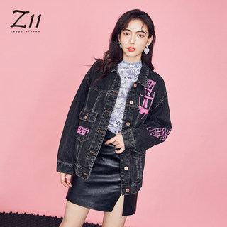 【商场同款】Z11女装秋冬新款撞色字母印花个性牛仔外套W542