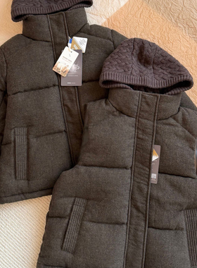 非市场货~经典BC人字纹羊毛+90白鹅绒 可拆针织帽女士羽绒服/马甲