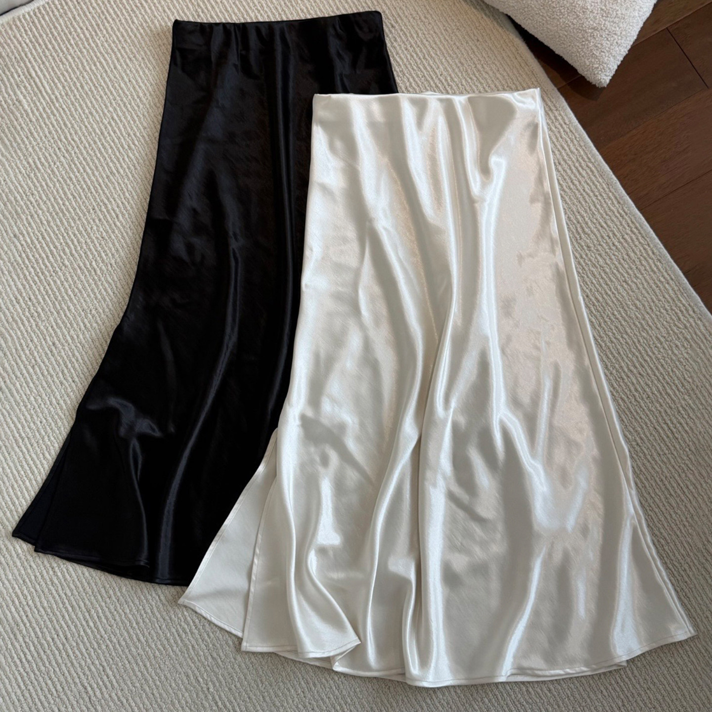 老客苾入！流光溢彩缎面醋酸鱼尾半裙女士松紧腰垂感侧开衩半身裙