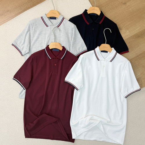 经典麦穗刺绣条纹翻领短袖Polo衫