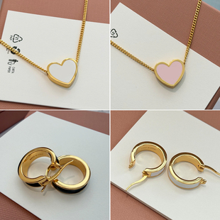 铜镀18K真金 非市场货 爱心项链女 耳圈耳饰 珐琅工艺 M1U风窄版