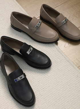 精品线~进口胎牛皮 经典kelly扣乐福鞋圆头一脚蹬平底单鞋女 无标