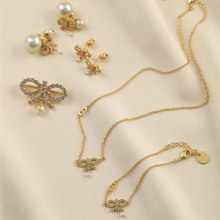 满钻蝴蝶结项链 进口施华钻 手链 耳饰女 铜镀金 胸针 温婉小女人